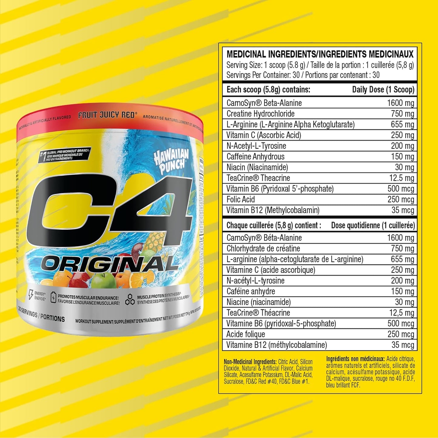 Cellucor C4 原廠運動前粉 - 男女適用無糖運動前能量 - 150 毫克咖啡因、β-丙氨酸、肌酸 - 夏威夷果汁紅,30 份