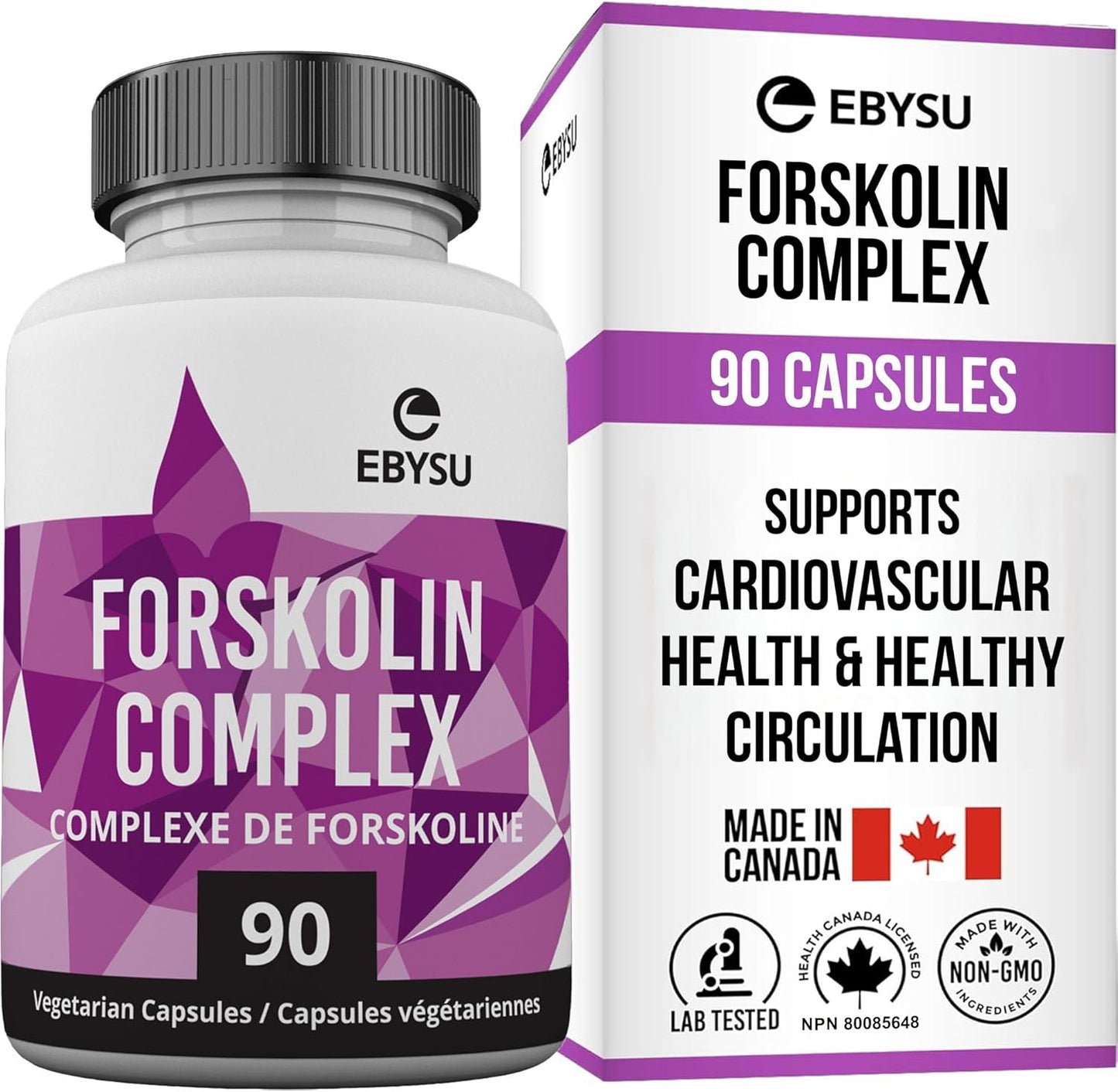 EBYSU Forskolin Extract (Made in Canada) – Helps Support Cardiovascular Health - 90 Capsules Supplement for Women and Men - 45 Day Supply
