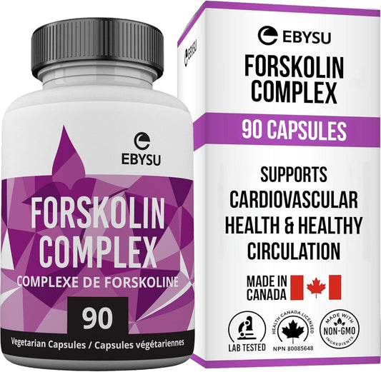EBYSU Forskolin Extract (Made in Canada) – Helps Support Cardiovascular Health - 90 Capsules Supplement for Women and Men - 45 Day Supply