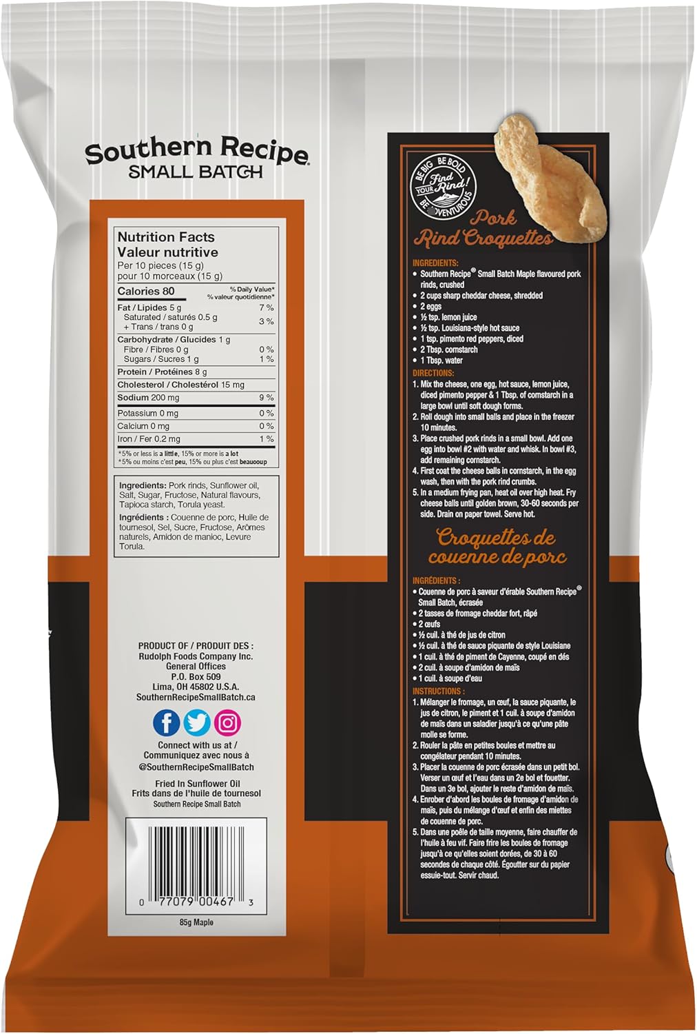 南方食谱小批量猪皮,枫糖味,生酮友好,无麸质,低碳水化合物,每份含 7 克胶原蛋白,高蛋白,85 克