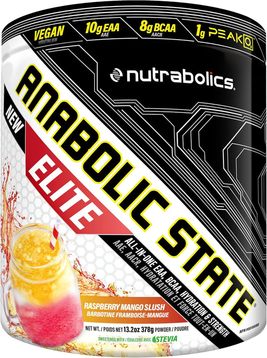 Anabolic State Elite 覆盆子芒果冰沙 21 份,EAA、BCAA、补水、锻炼前后粉剂,支持肌肉生长和修复,