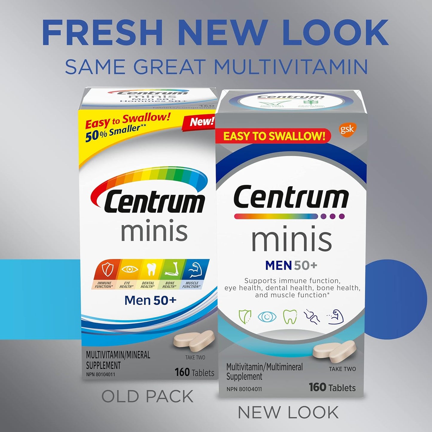 Centrum Men 50 Plus 复合维生素/矿物质补充剂,适合 50+ 男性,160 片迷你片