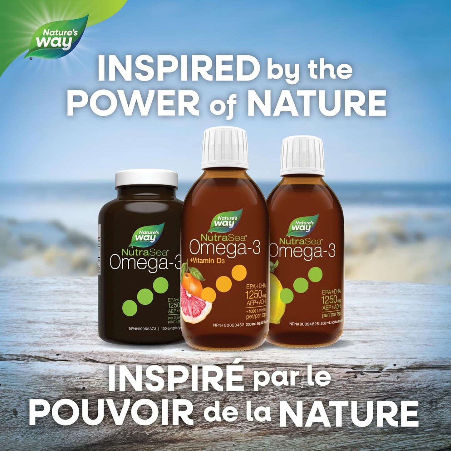 Nature's Way NutraSea Omega-3 和维生素 D 补充剂 - 含 1250 毫克 EPA 和 DHA、1000 IU 维生素 D3 的鱼油 - 支持健康的心脏和大脑,帮助强健骨骼和牙齿,并有助于支持免疫系统 - 葡萄柚……