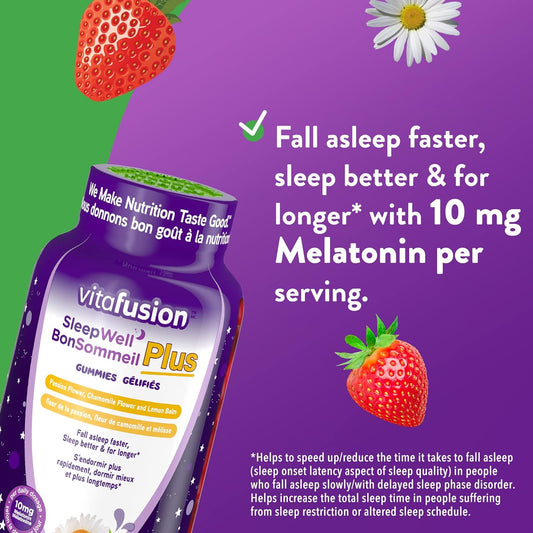Vitafusion Sleepwell Plus 成人維生素軟糖,每日劑量含 10 毫克褪黑激素,有助於改善睡眠質量,100 粒裝,包裝可能有所不同