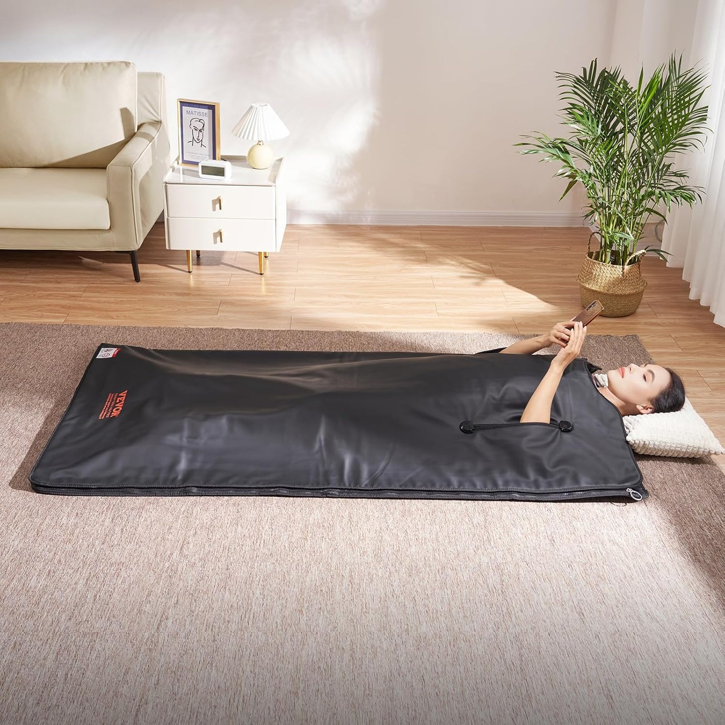 VEVOR 排毒桑拿毯,家用便攜式遠紅外線桑拿,帶臂孔,舒適度高,1-6 級可調溫度範圍 95-185℉,1-60 分鐘定時器,碳纖維加熱