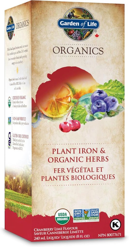生命花園有機植物鐵和草本,蔓越莓青檸口味 | 免疫支持,減少疲勞和倦怠 | 10毫克鐵 | 溫和不便秘 | 全食物成分,無麩質