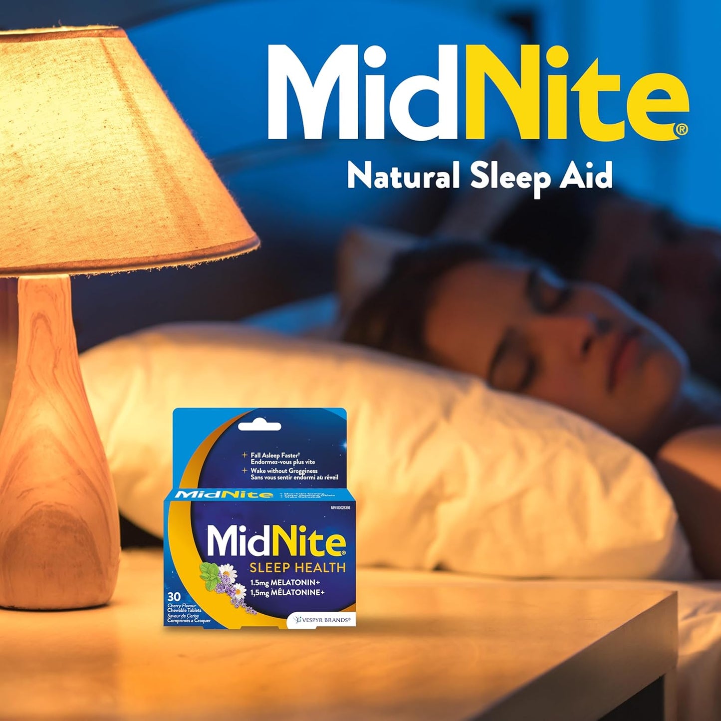 MidNite 天然助眠咀嚼片 - 樱桃味 | 含褪黑素、洋甘菊、薰衣草和柠檬香脂 | 缓解偶发性失眠 | 不易成瘾 | 30 片