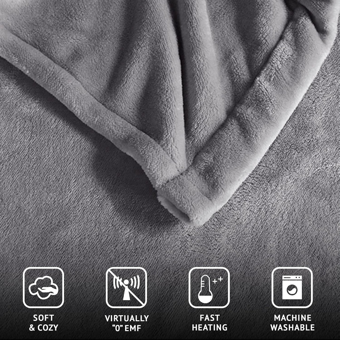 Beautyrest 电热毯,适用于寒冷天气,快速加热,自动关闭,几乎零 EMF,多种加热设置,UL 认证,灰色全尺寸(84 英寸 x 80 英寸)