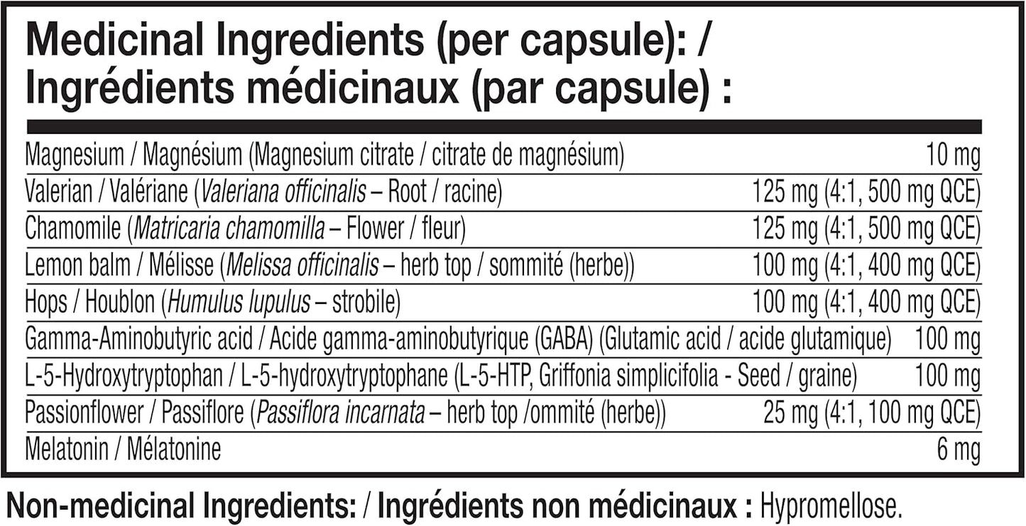 NATURELO 助眠膠囊 - 含褪黑激素、鎂、GABA、纈草根、檸檬香蜂草、洋甘菊草本萃取 - 植物性助眠膠囊 - 60 粒素食膠囊