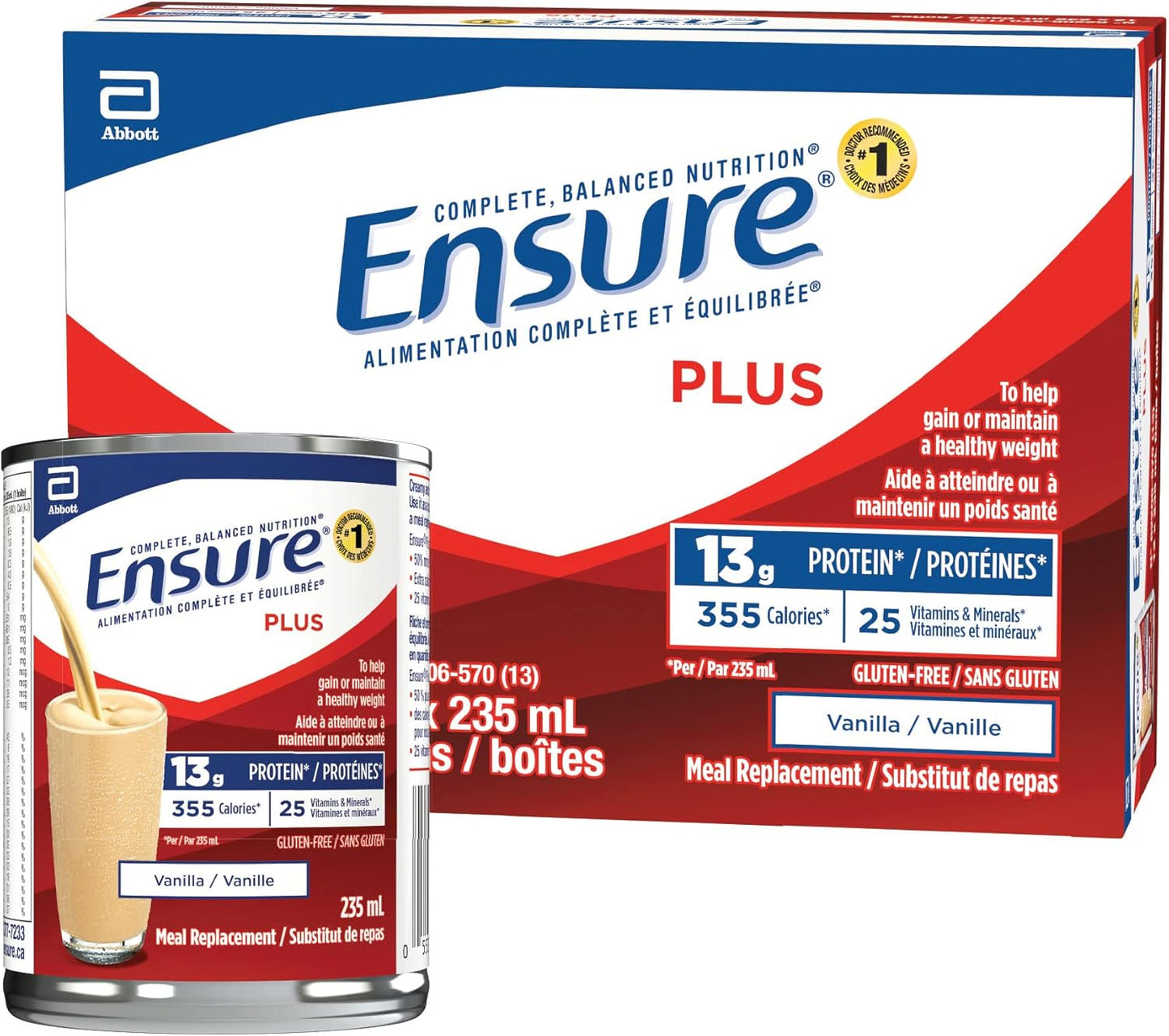Ensure Plus, 代餐粉,全面均衡营养,香草味,12 x 235 毫升罐装