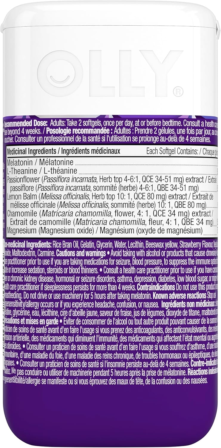 OLLY 超强睡眠软胶囊,10 毫克褪黑激素、L-茶氨酸、洋甘菊、镁、柠檬香蜂草,夜间助眠,60 粒