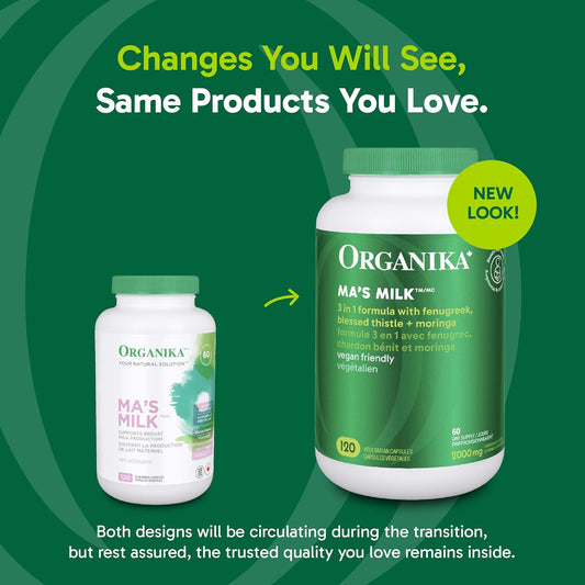 Organika Canadian-Made Ma's Milk- Supports Breast Milk Production- Contains Blessed Thistle, Fenugreek, and Moringa- 120 vcaps