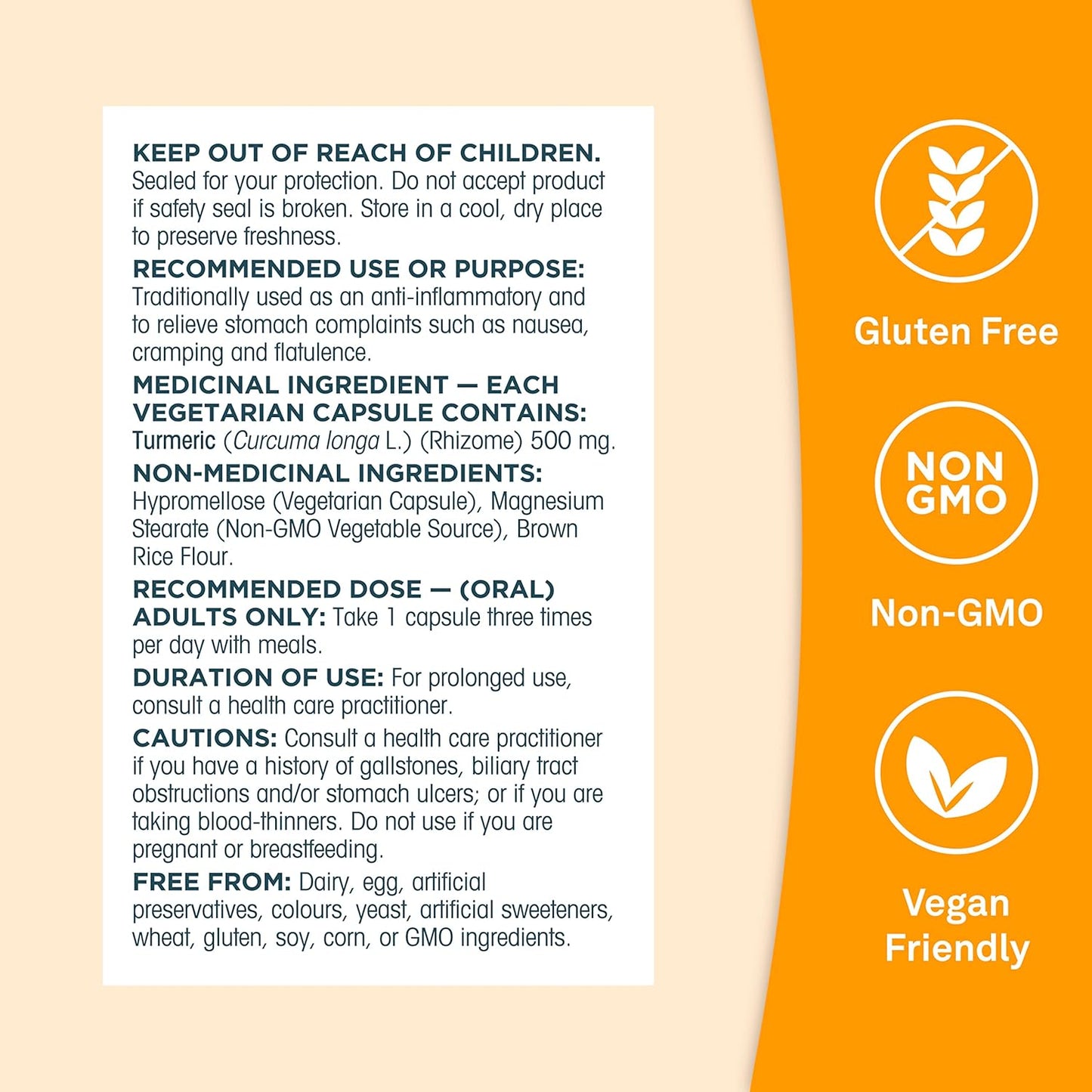 Organika Canadian-Made Curcumin 500 mg - Anti-Inflammatory, Antioxidant, Joint Pain Relief and Natural Tonic - 150 vcaps