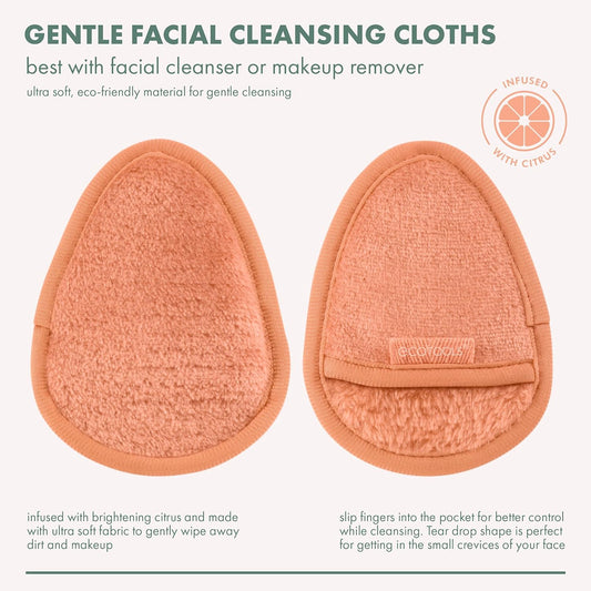 EcoTools Gentle Facial Cleansing Cloths, Makeup Remover Cloth Infused With Citrus, Reusable Face Cloths Deep Clean Skin, Eco Friendly Washcloth For Face, Vegan, & Cruelty-Free, 2 Count