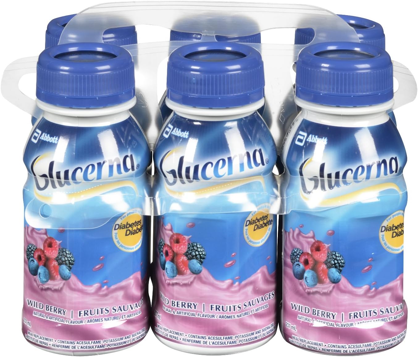 Glucerna 营养饮料,代餐奶昔,适合糖尿病患者的全面均衡营养,混合浆果,6 x 237 毫升瓶装