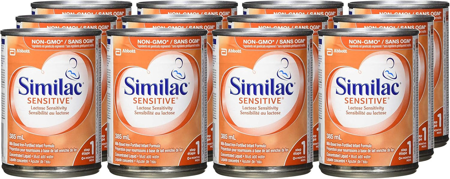 Similac Sensitive 乳糖敏感婴儿配方奶粉,浓缩液,12 x 385 毫升,0+ 个月,橙味,385 毫升(12 包)