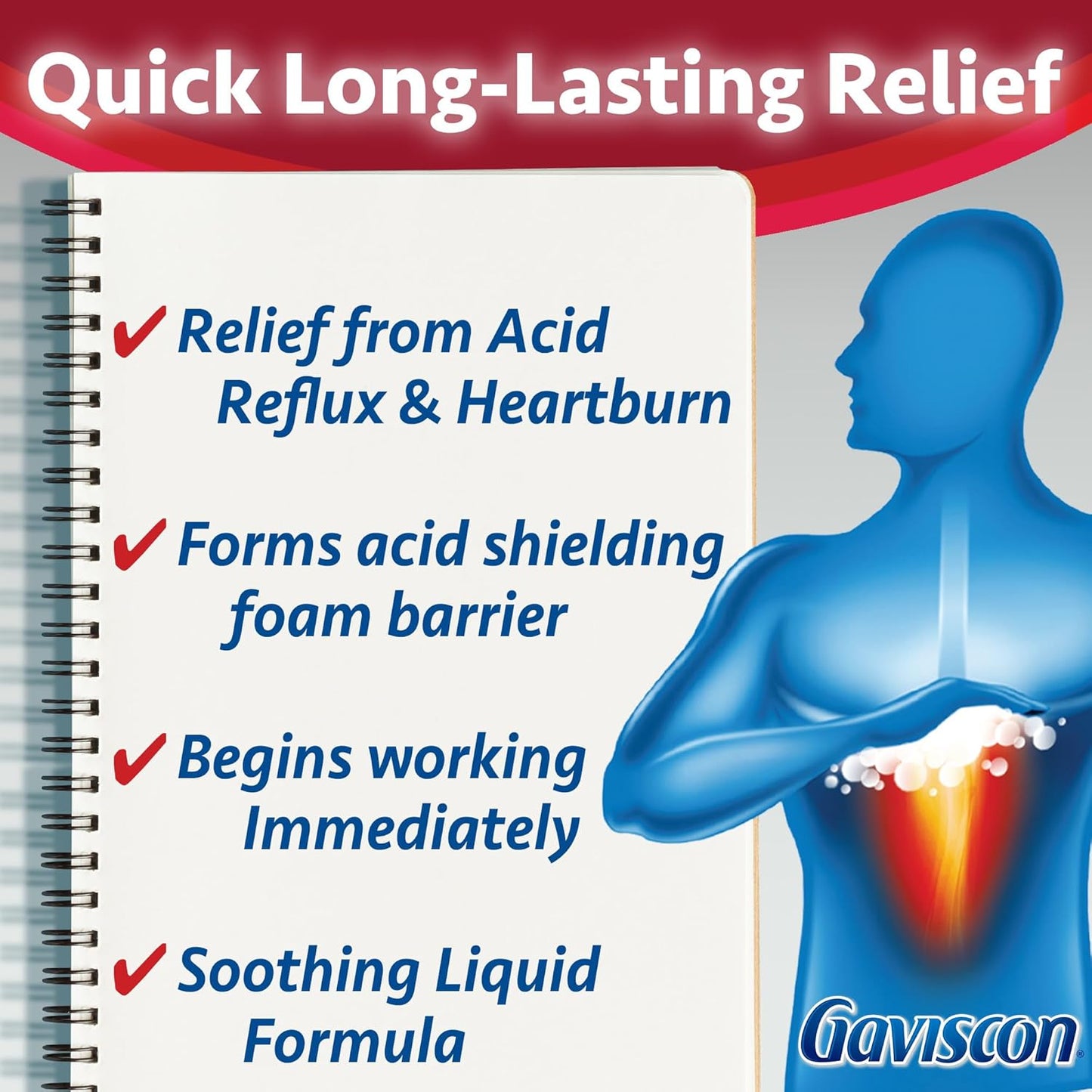 Gaviscon Liquid Regular Strength Antacid - 600 ml - Antacid Liquid for Day and Night Heartburn Relief, Acid Reflux and GERD Relief, Fruit Blend - Free of Aluminum, Lactose and Gluten