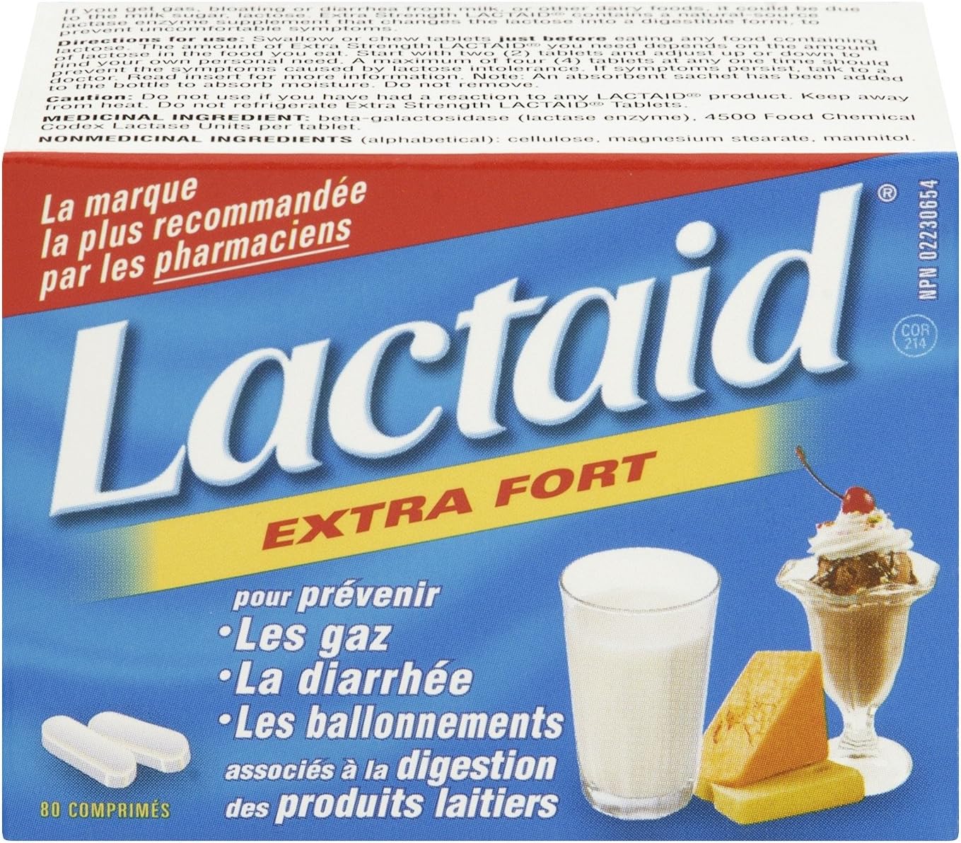 Lactaid Extra Strength Tablets, Lactase Ezyme For the Prevention of Gas Diarrhea Bloating Associated with DIgesting Dairy 80 Count