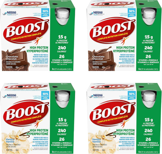 BOOST 15g Protein Meal Replacement Drink, Chocolate and Vanilla Variety Pack, 6x237ml, Case Pack of 4, Packaging May Vary & Fruit Flavoured Drink Variety Pack, 237ml, 24 count