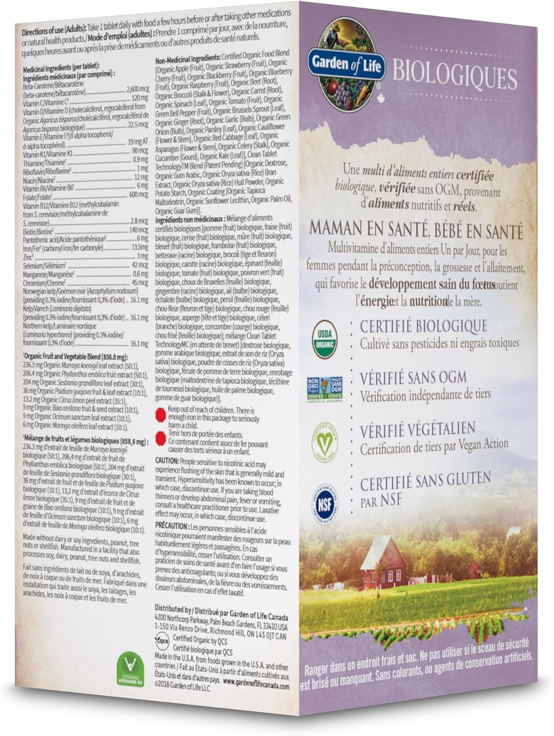Garden of Life Organics 產前每日一次複合維生素,30 片 | 支持胎兒早期發育、能量和免疫系統 | 全食物成分,非基因,無麩質,純素,無大豆