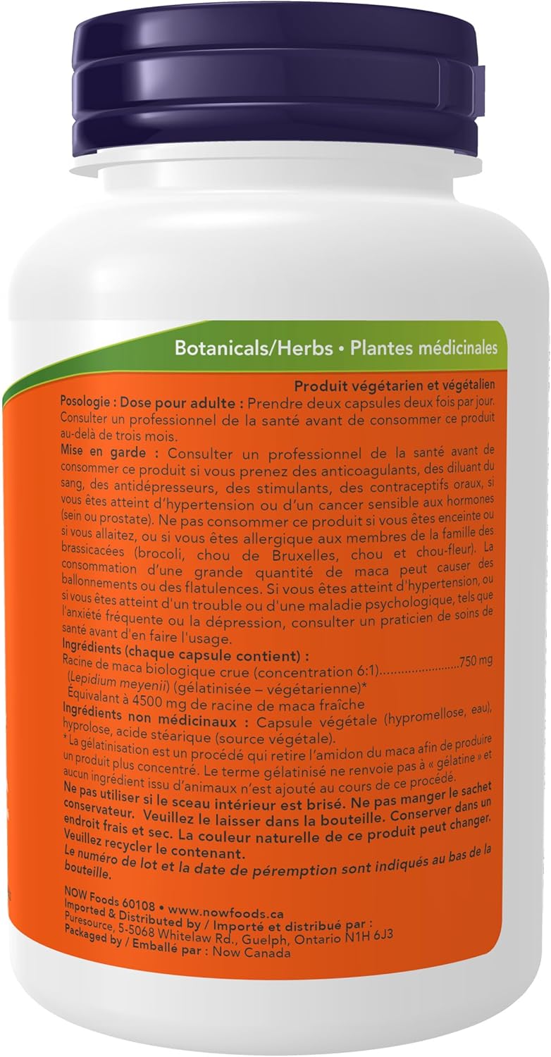 NOW Supplements, 玛卡(Lepidium meyenii)750 毫克生食,生殖健康*,90 粒素食胶囊