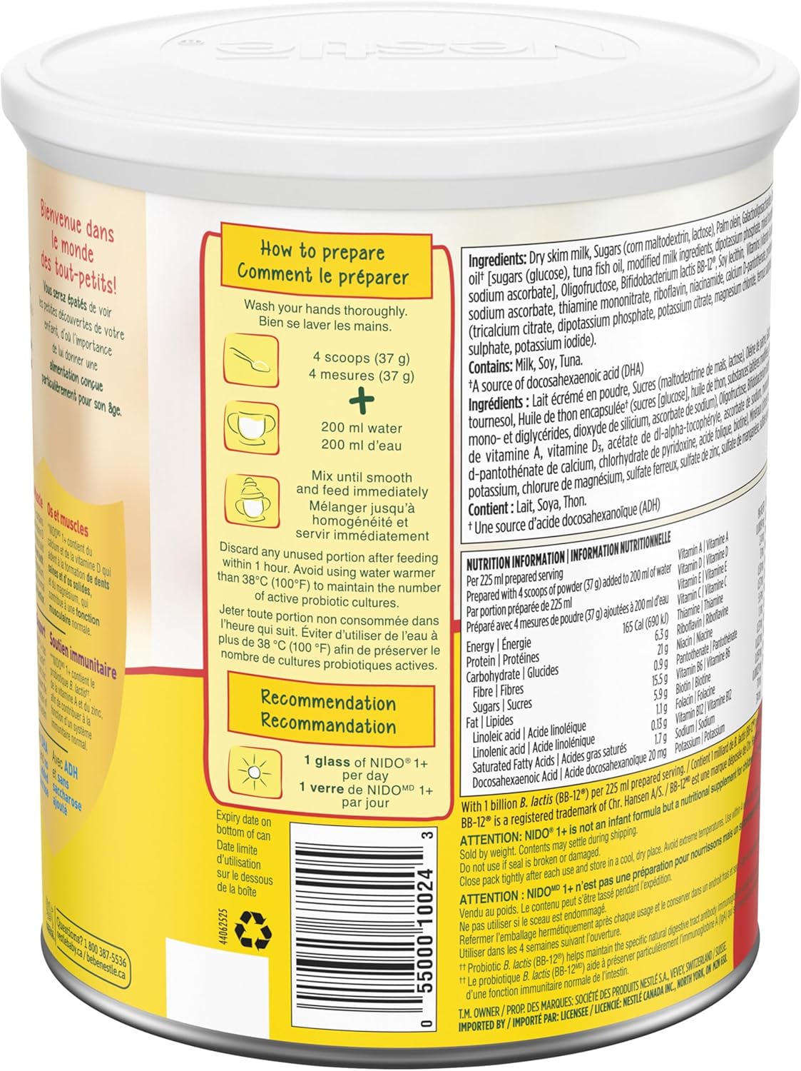 NIDO 1+ 幼兒牛奶營養補充劑,含鈣、維生素 D 和 A、鎂、益生菌、DHA,促進牙齒、肌肉、骨骼、免疫系統和大腦發育,850 克