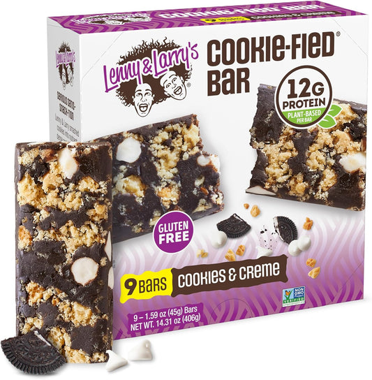 Lenny & Larry's The Complete Cookie-fied Bar, Plant-Based Protein Bar, Vegan and Non-GMO, Cookies & Crème, 45 g, 9 Count