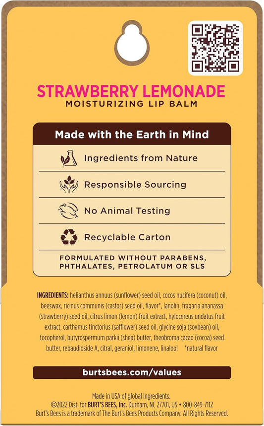 Burts Bees 草莓柠檬水保湿润唇膏套装(男女通用)- 2 x 0.15 盎司润唇膏