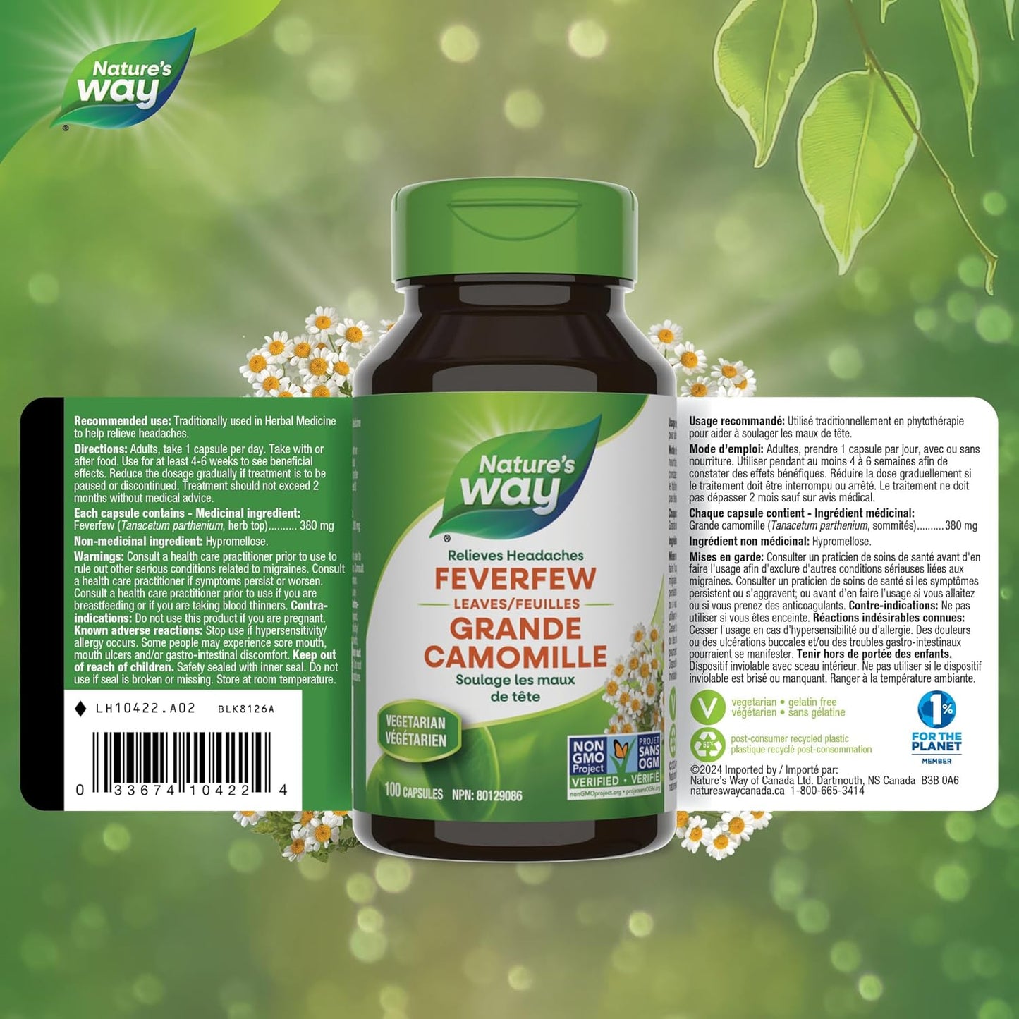 Nature's Way Feverfew Leaves, Helps Relieve Headaches, 380mg of Feverfew herb per capsule, 100 Vegetarian Capsules