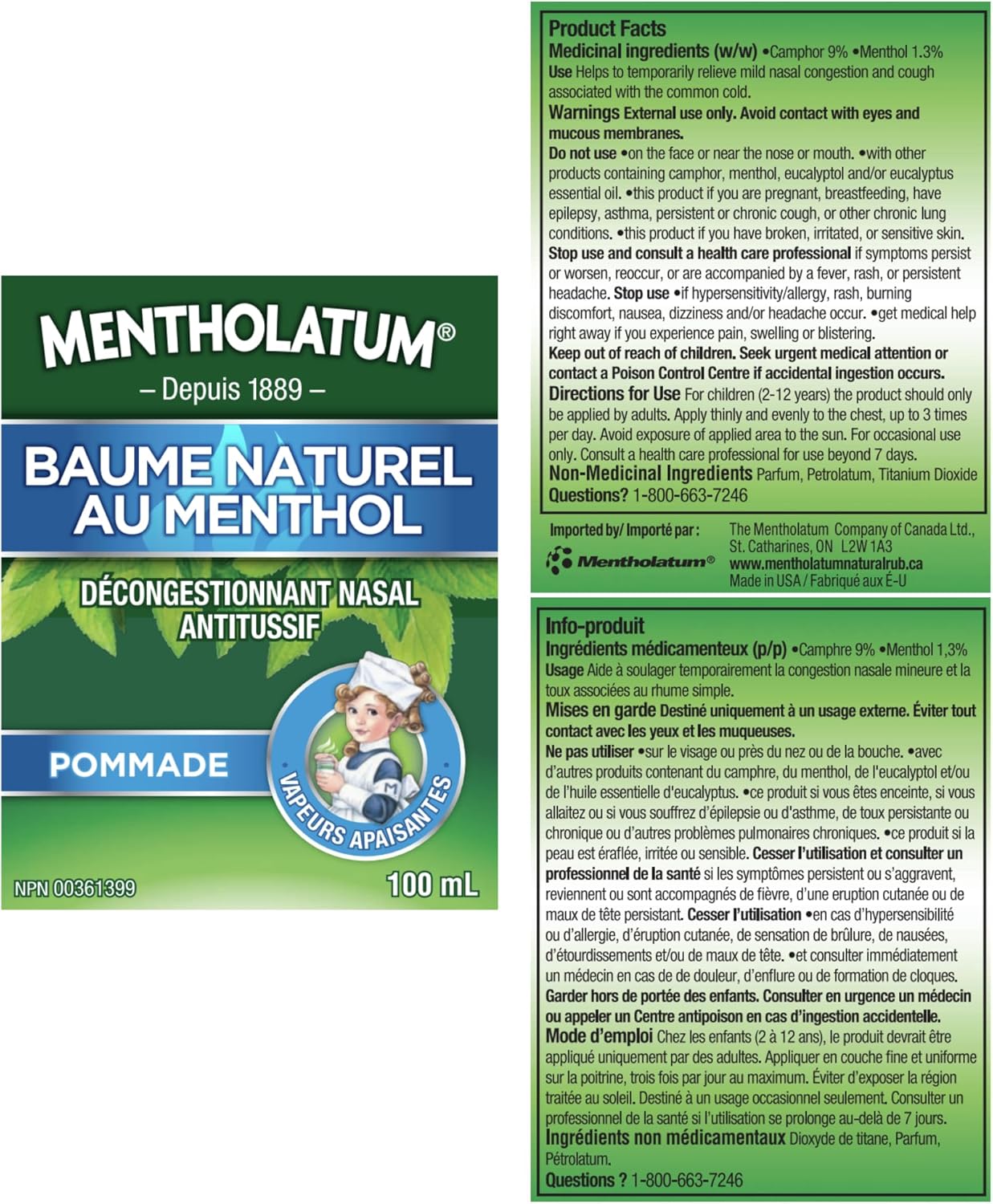 曼秀雷敦天然薄荷醇擦膏,汽化擦劑,止咳藥和鼻塞緩解劑,100ml