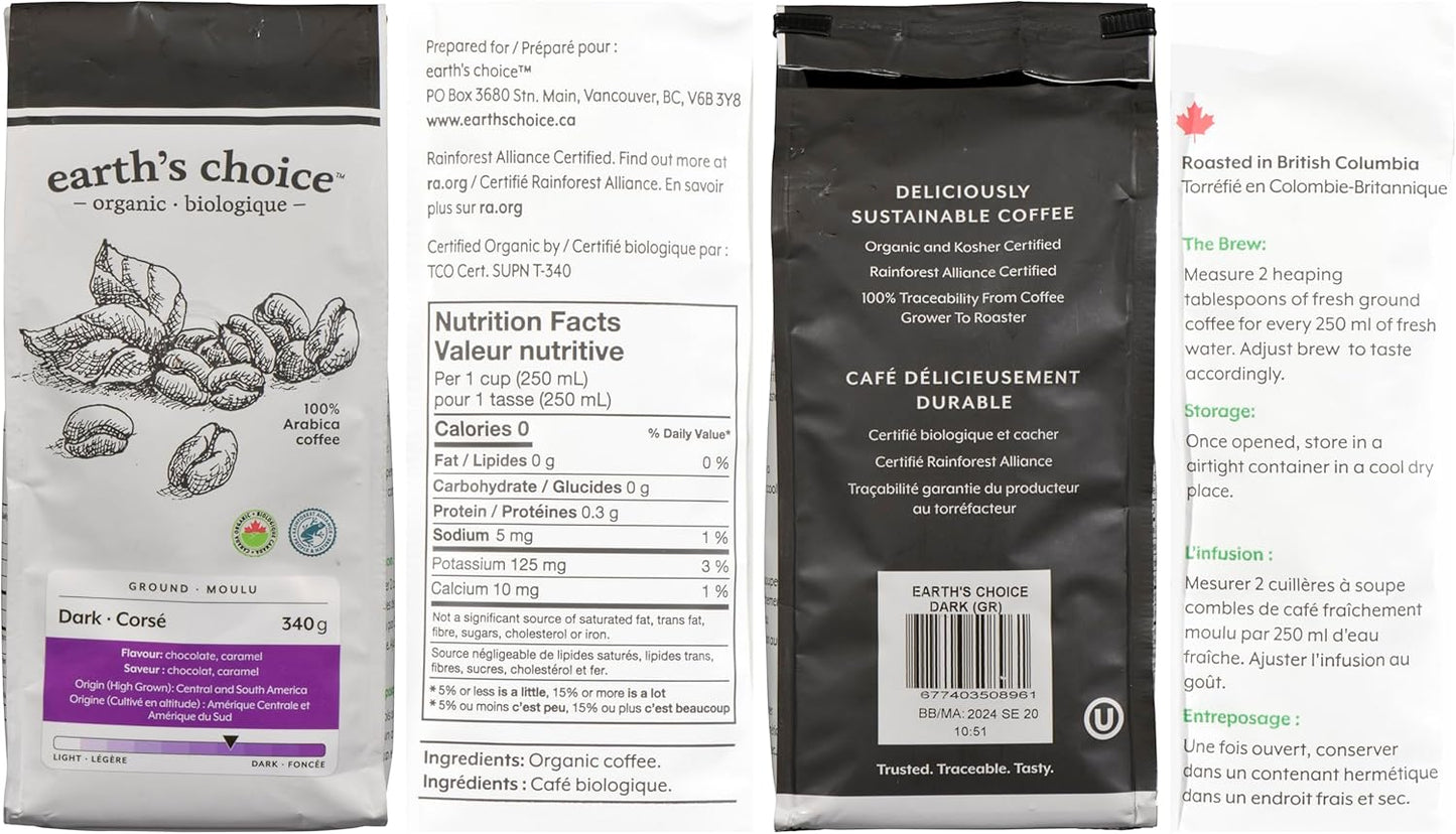 Earth's Choice 有機咖啡,深色研磨,340克