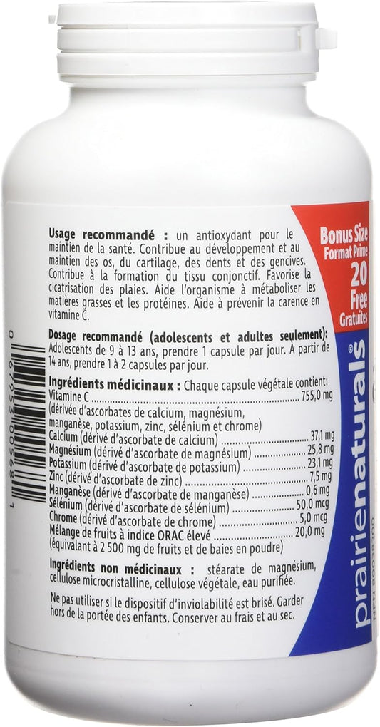 Prairie Naturals 维生素 C Force 矿物质抗坏血酸盐有助于骨骼/软骨/牙齿/牙龈/伤口愈合/和结缔组织的形成,维持肌肉功能,维持身体的……