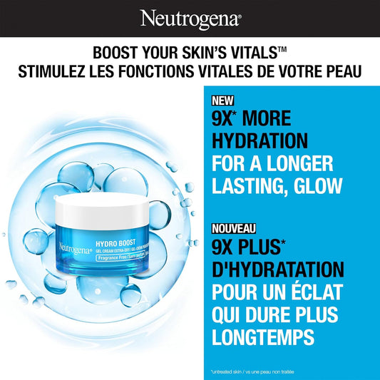 Neutrogena Fragrance Free Hydro Boost Gel Cream for Extra Dry Skin, Hyaluronic Acid Face Moisturizer for Extra-Dry Skin, Sensitive & Acne-Prone Skin Provides Long Lasting Hydration, Non-Comedogenic, 50ml