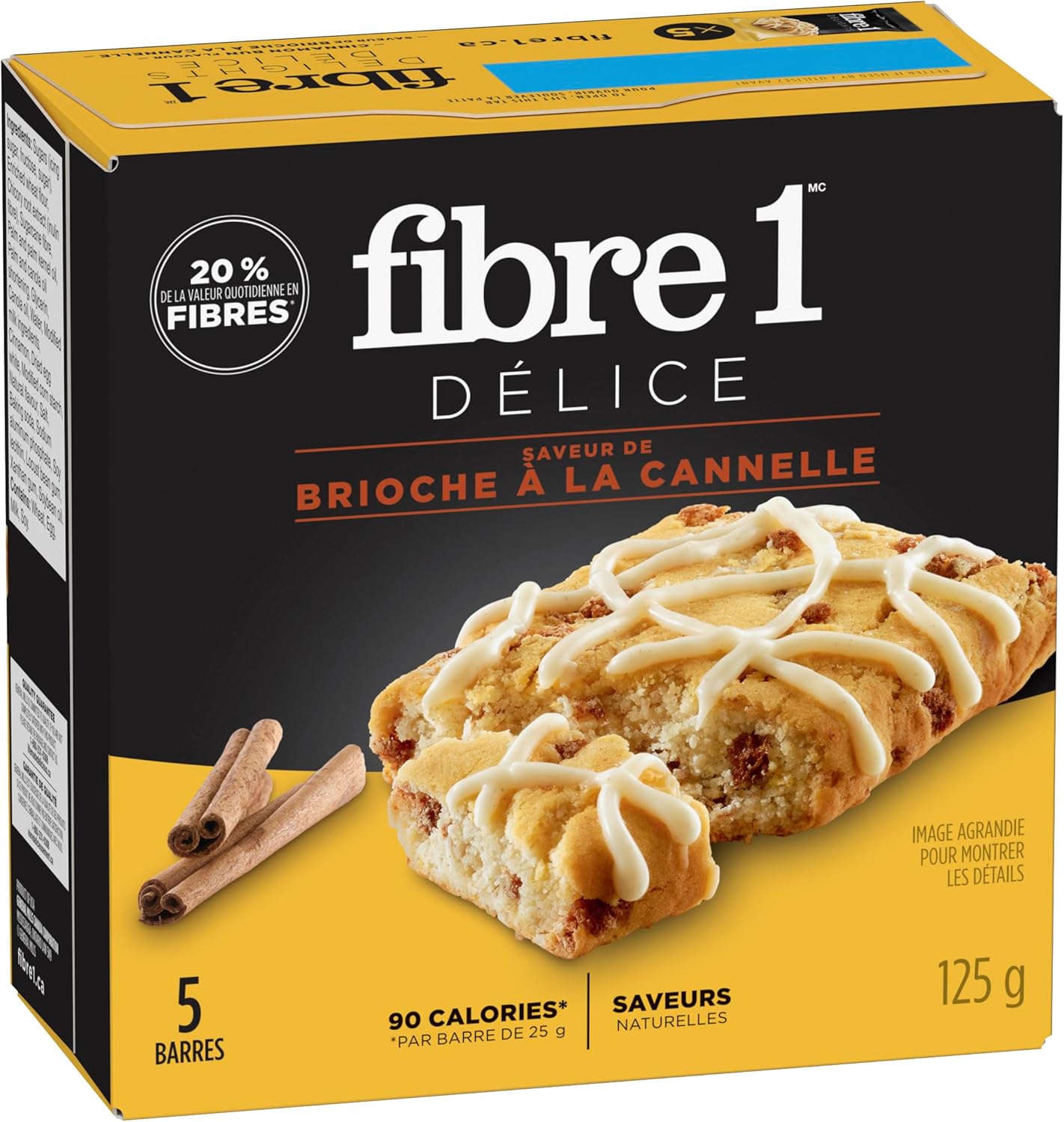 FIBRE 1 Delights 肉桂卷风味棒,天然口味,零食棒,5 包肉桂卷棒