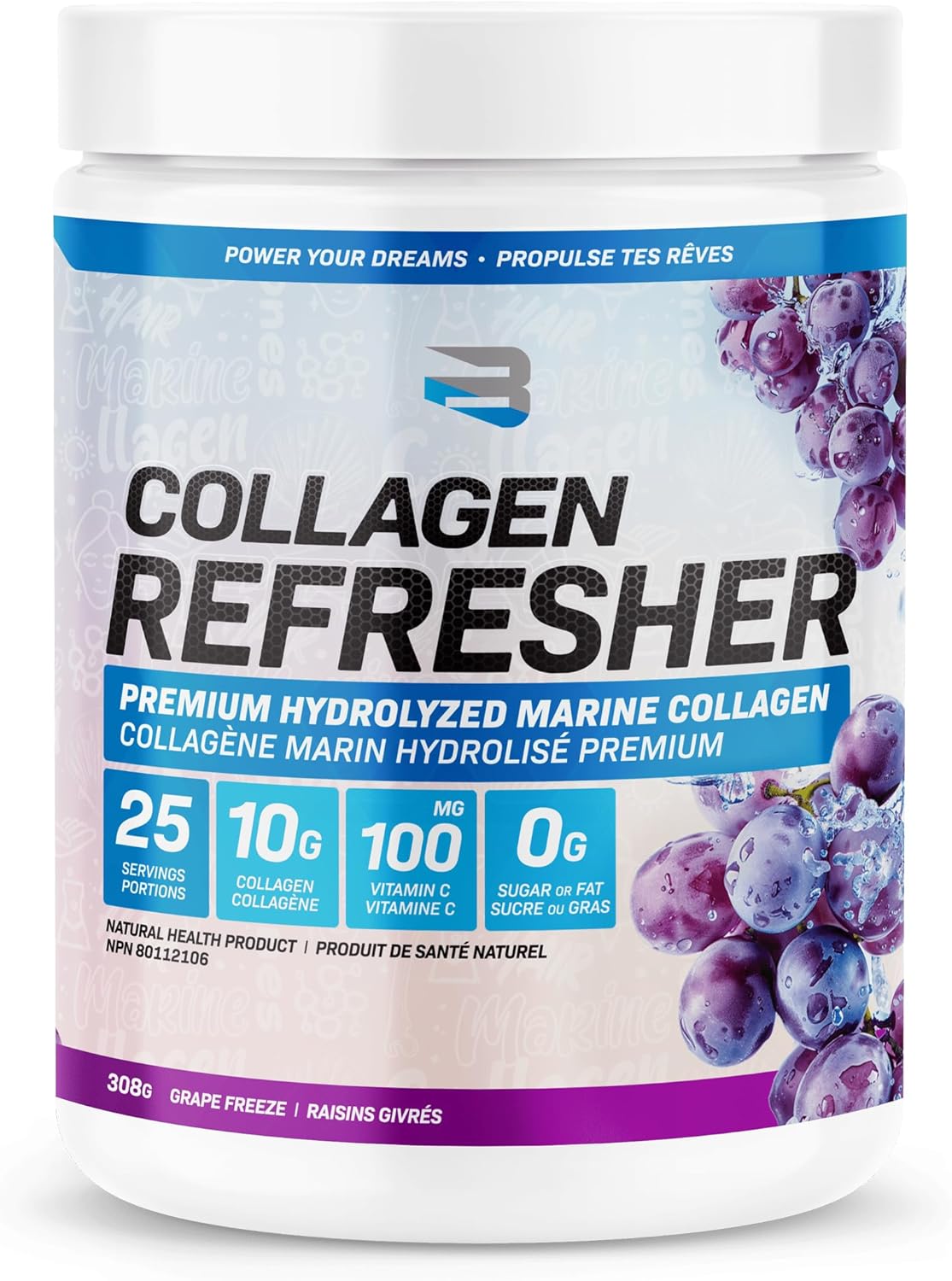 Believe Supplements Collagen Refresher - Hydrolyzed Marine Collagen - Grape Freeze 308g
