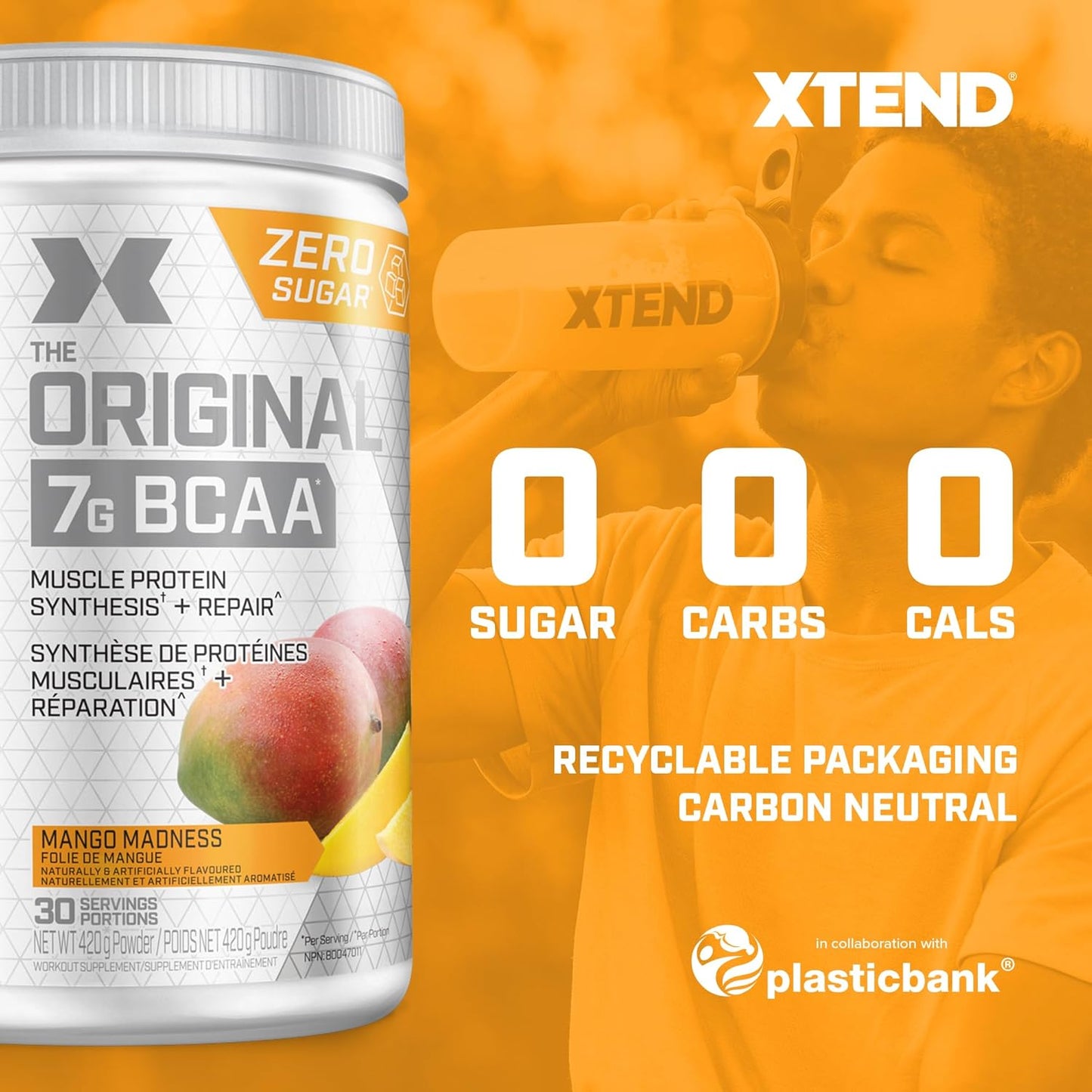 Scivation XTEND 原味 BCAA 粉 | 無糖運動後肌肉恢復飲料,含氨基酸 | 7 克 BCAA,男女適用 | 30 份,芒果味 - 420 克