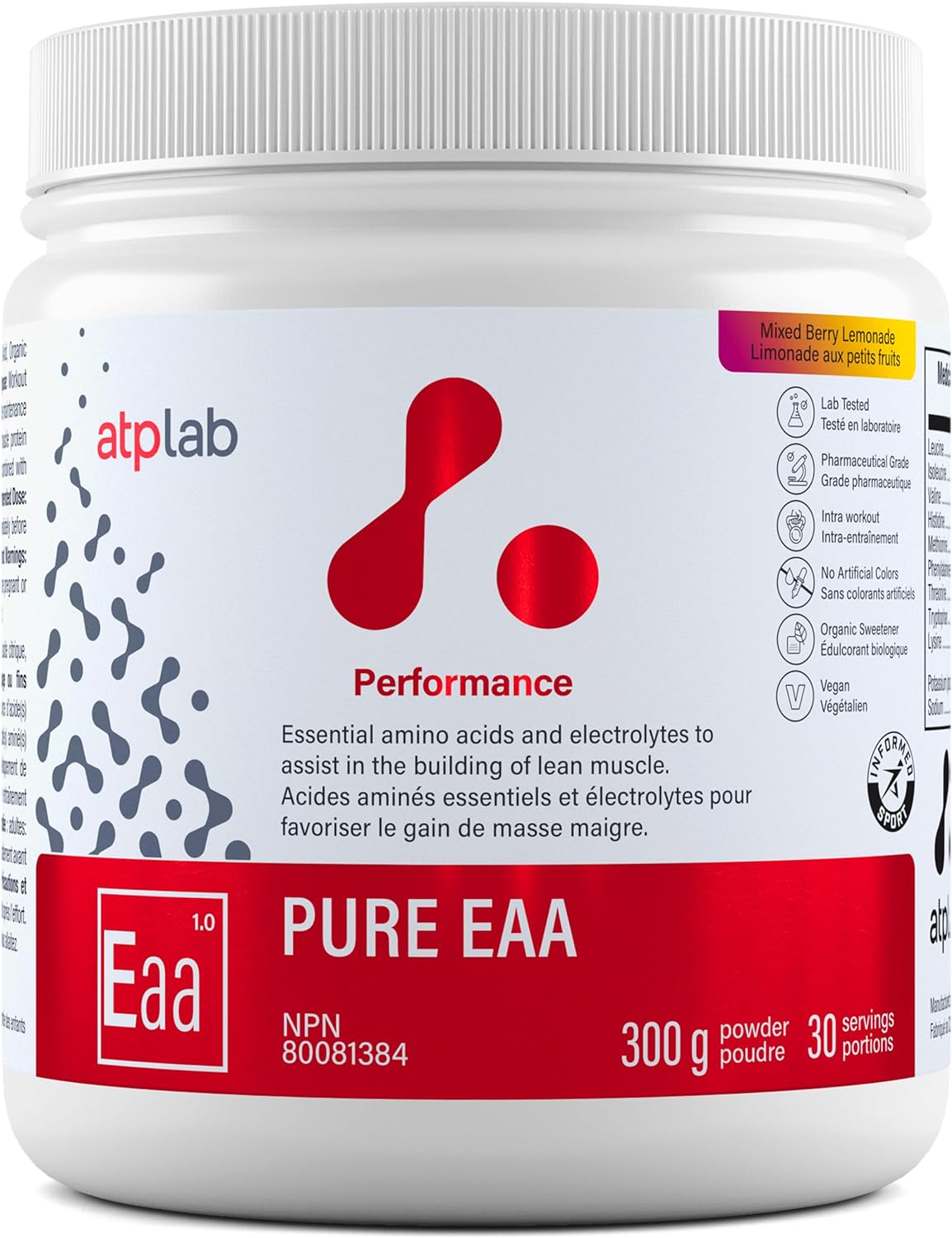 ATP LAB 纯 EAA 粉,300 克,30 份,浆果柠檬水口味 - 11 种 EAA 和电解质的完整混合物 - L-赖氨酸、L-蛋氨酸、色氨酸 - 锻炼支持和补水必需氨基酸