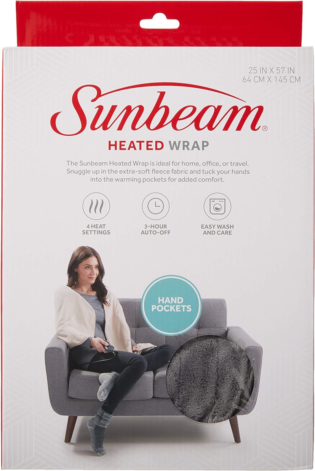 Sunbeam 加熱披肩,灰色,大號