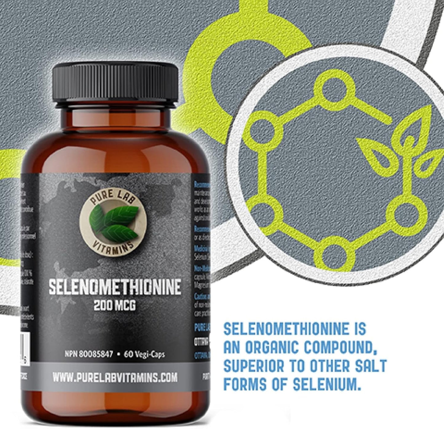 Pure Lab 維生素 | 硒 200 微克補充劑 | 60 粒膠囊 | 甲狀腺健康硒蛋氨酸 200 微克 | 成人免疫系統增強劑和男性和女性甲狀腺支持劑 | 抗氧化補充劑