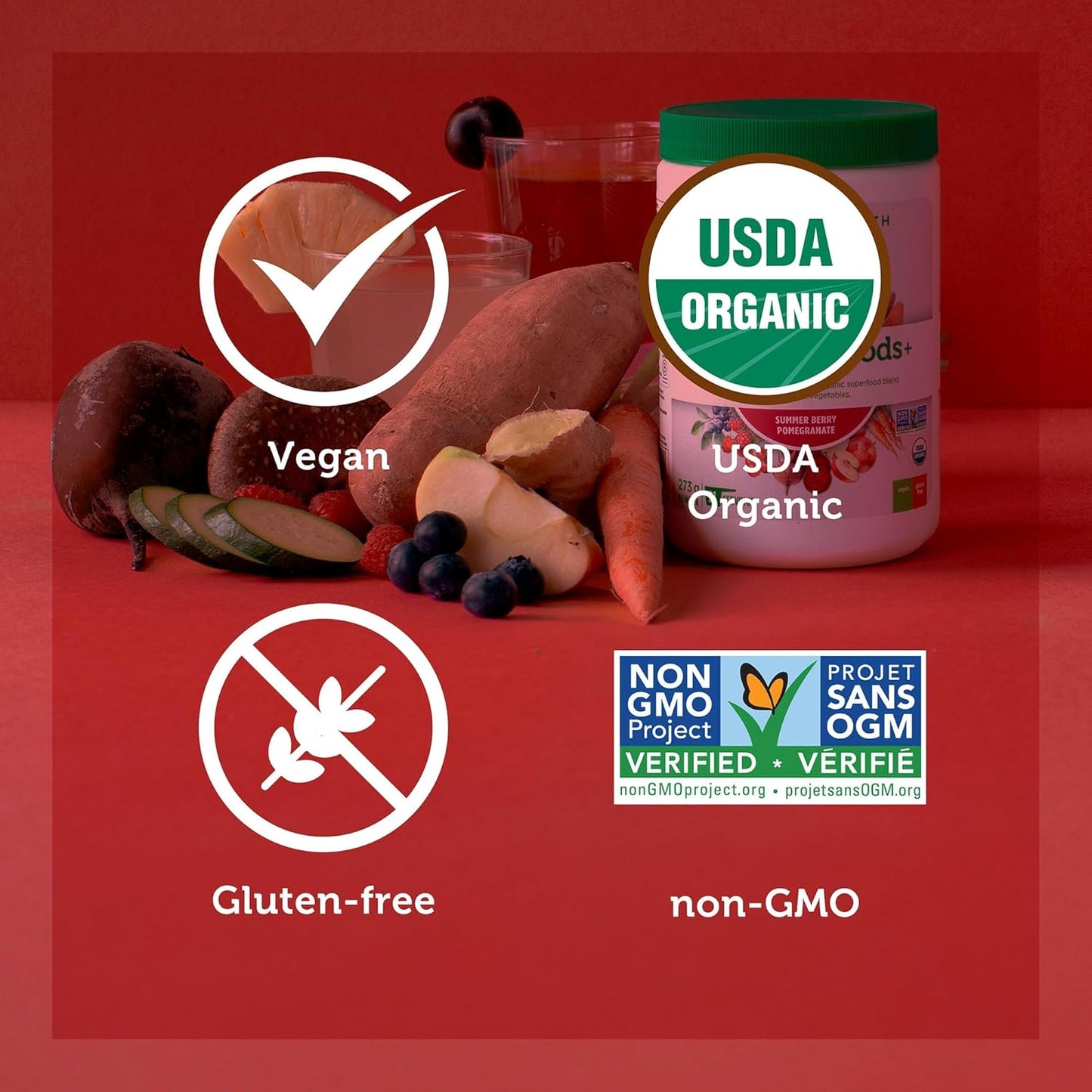 Genuine Health High Fibre Gut Superfood – Organic Fruit & Vegetables Powder, Natural Fibre Supplement - Vegan, Gluten-Free, USDA Organic, Non-GMO – Summer Berry, 21 Servings