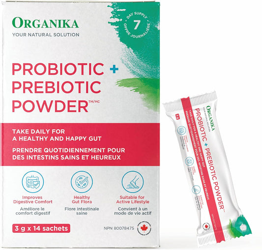 Organika Prebiotic + Probiotic Powder 3 G X 14 Sachets and Bloat Relief (Herbal Blend) - 120 vcaps