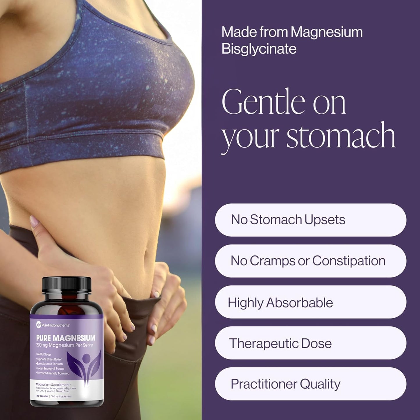 純微量營養素甘氨酸鎂補充劑(螯合型)200毫克,180粒