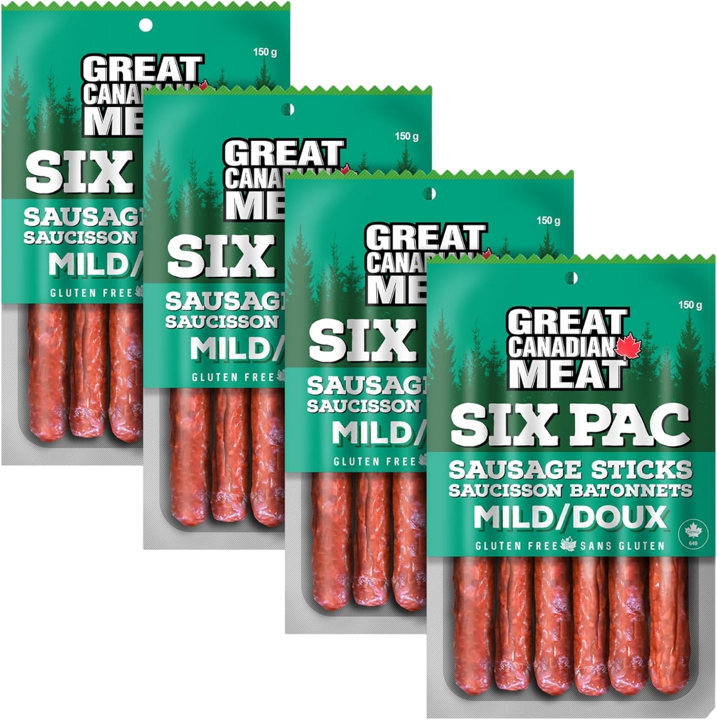 淡味烟熏香肠条 - 4 包,每包 4 x 150 克,Great Canadian Meat 出品,肉类零食,散装香肠条盒,适合肉食爱好者。零食之选,古饮食法,无麸质,高蛋白