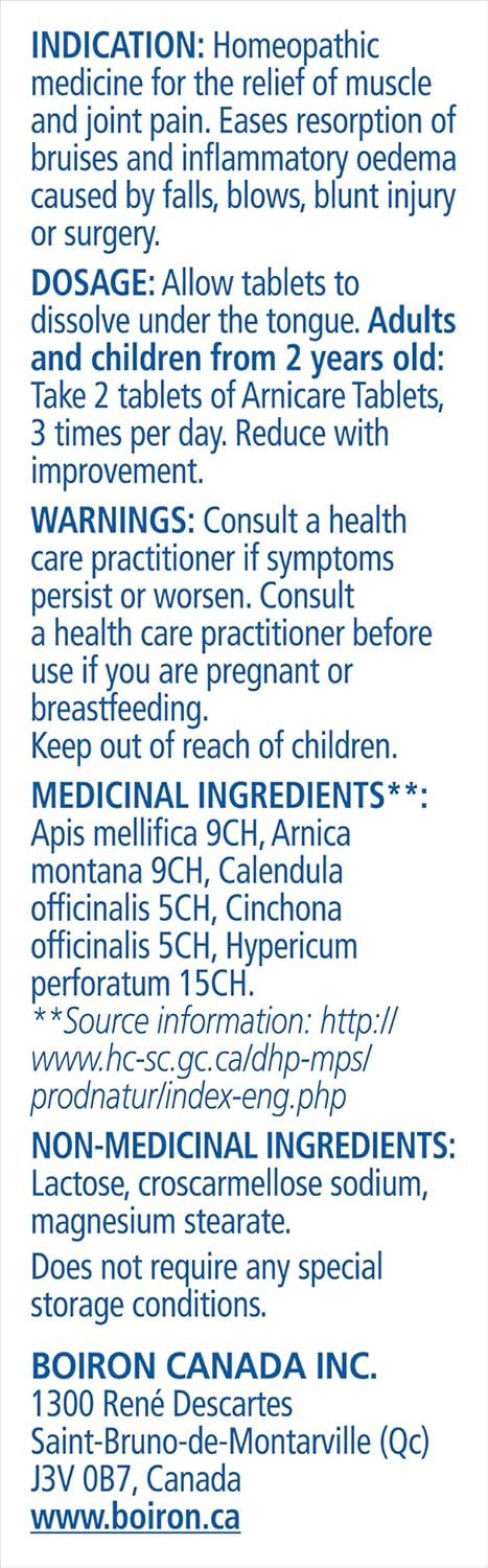 Boiron Arnicare 片劑,60 片,順勢療法藥物,用於緩解肌肉和關節疼痛、受傷腫脹、瘀傷和擦傷,來自天然來源的植物,包括山金車