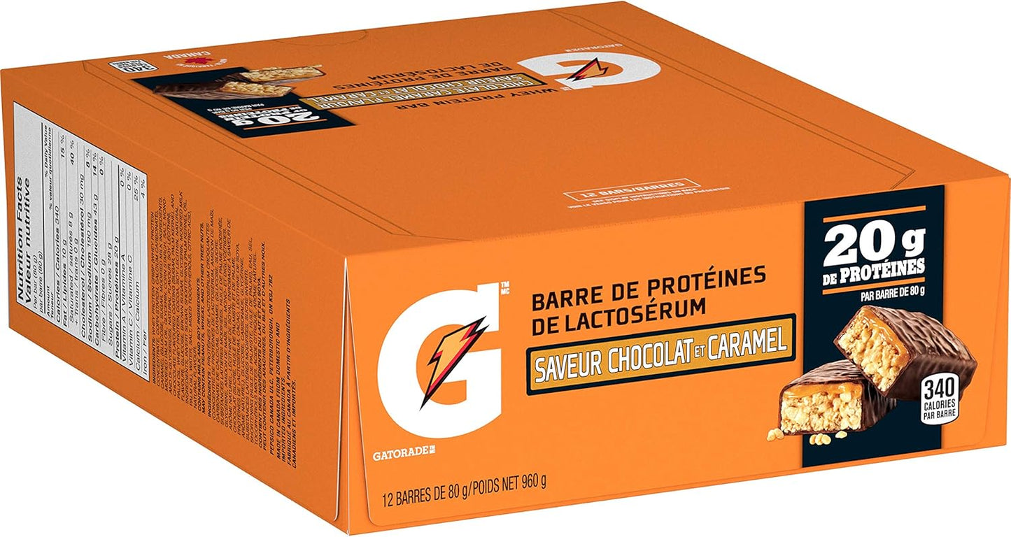 Gatorade Whey Protein Bar - Chocolate Caramel Flavour, Multi-Pack, 12 Bars, 960 g (Pack of 4)