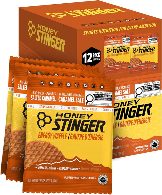 Honey Stinger Organic Gluten-Free Salted Caramel Waffle | Energy Stroopwafel for Exercise, Endurance and Performance | Sports Nutrition for Home & Gym, Pre & Post Workout | 12 Waffles, 30g