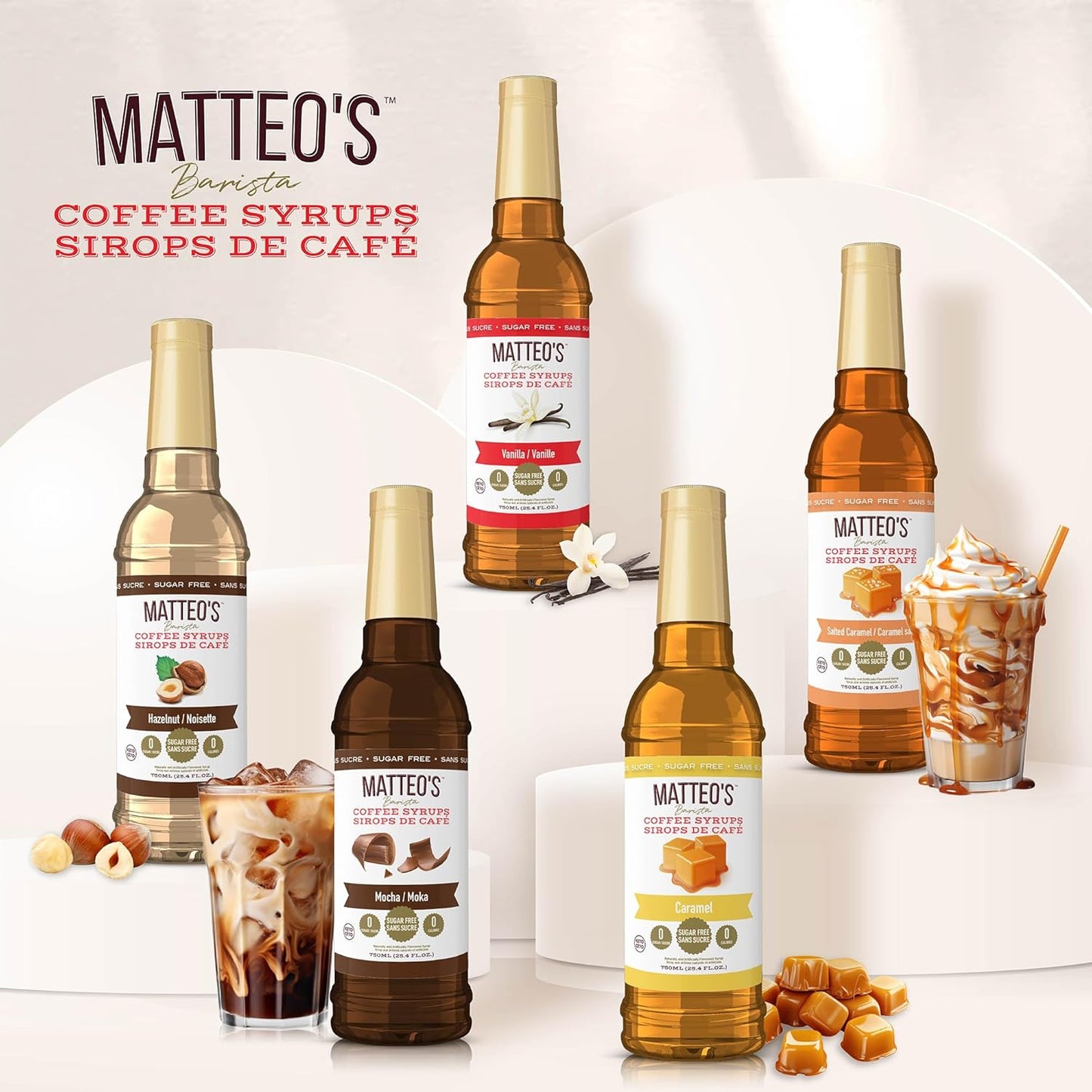 Matteo's Barista Style Sugar Free Coffee Syrup - 4 Flavor Variety Pack, No Calorie, Keto Friendly Coffee Syrups & Flavors, Delicious Flavor Coffee Syrup, Syrups For Coffee Drinks at Home & Work 25.4oz