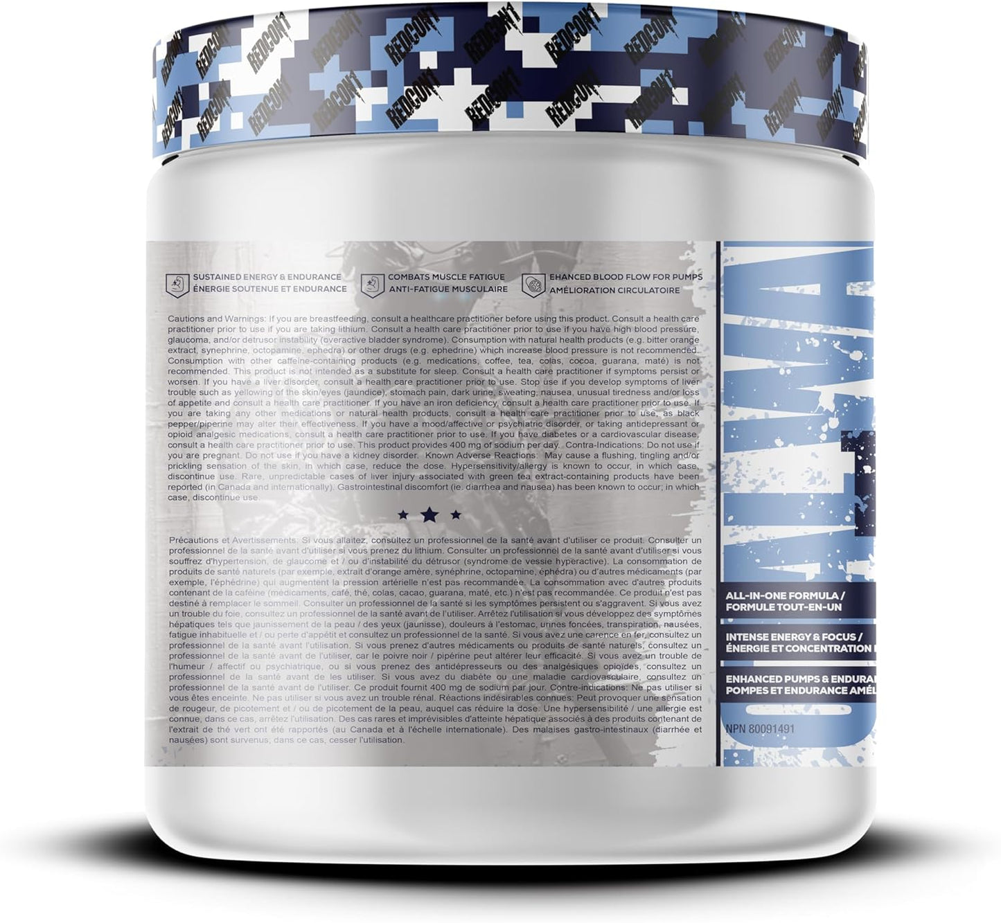 REDCON1 Total War 運動前粉,北極冰 - β-丙氨酸 + 瓜氨酸蘋果酸,適合素食者和生酮飲食者,適合男性和女性,含 250 毫克咖啡因 - 速效 HMB(30 份)