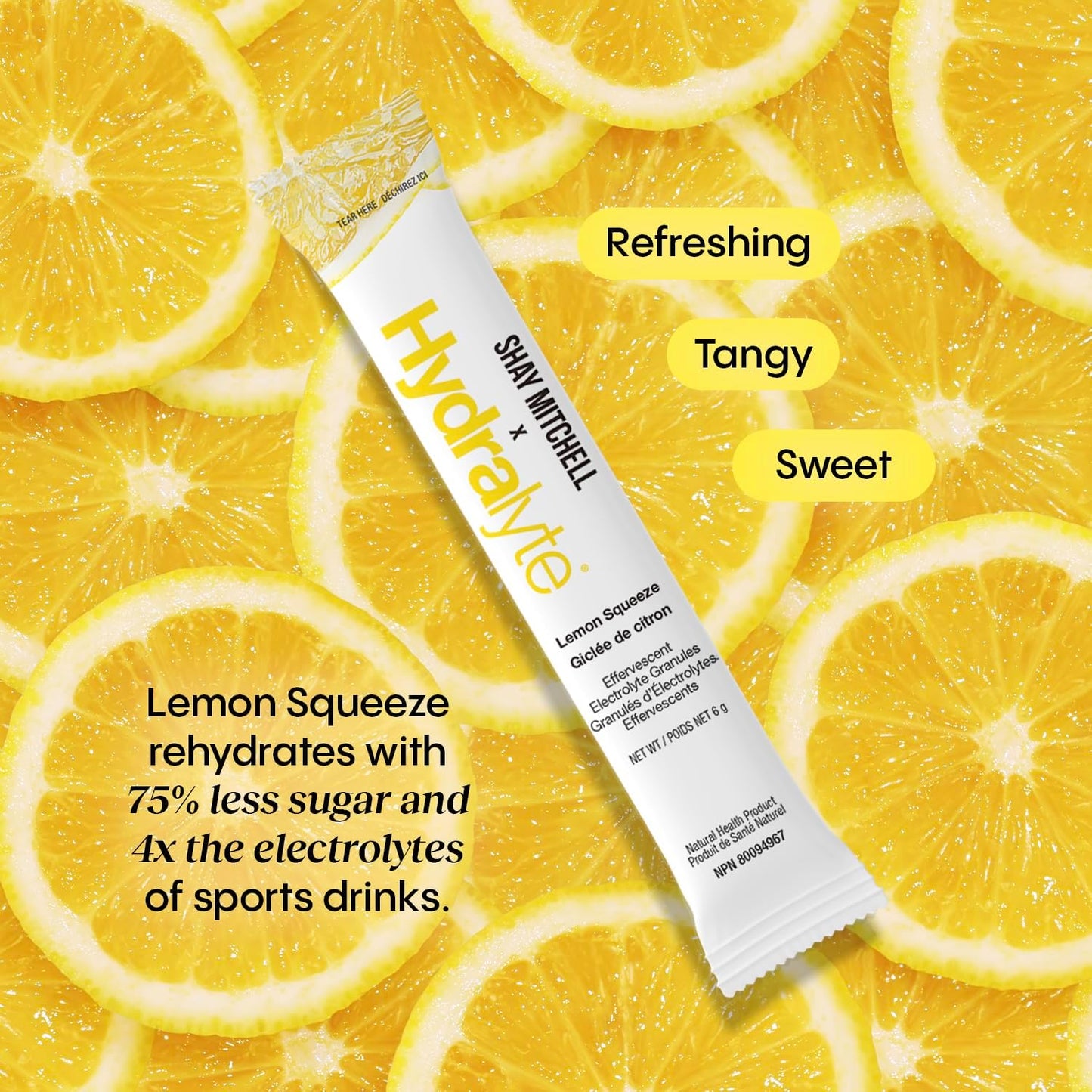 Shay Mitchell x HydraLyte 柠檬挤压电解质粉,低糖电解质包,专为快速补水而设计,适合所有年龄段的安全补水 - 采用全天然成分制成,36 份