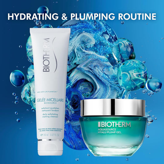 Biotherm Duo Set With Hyaluronic Acid Including Gelée Micellaire Daily Exfoliating Melting Cleanser and Aquasource Hyalu Plump Gel, Moisturizing for All Skin Types